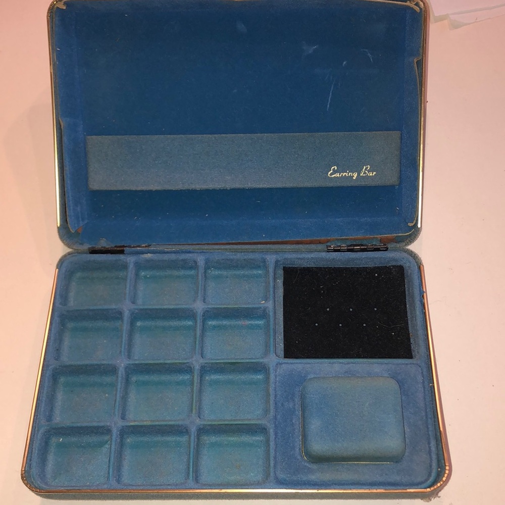 Vintage Blue Velvet Jewelry Case with Earring Bar